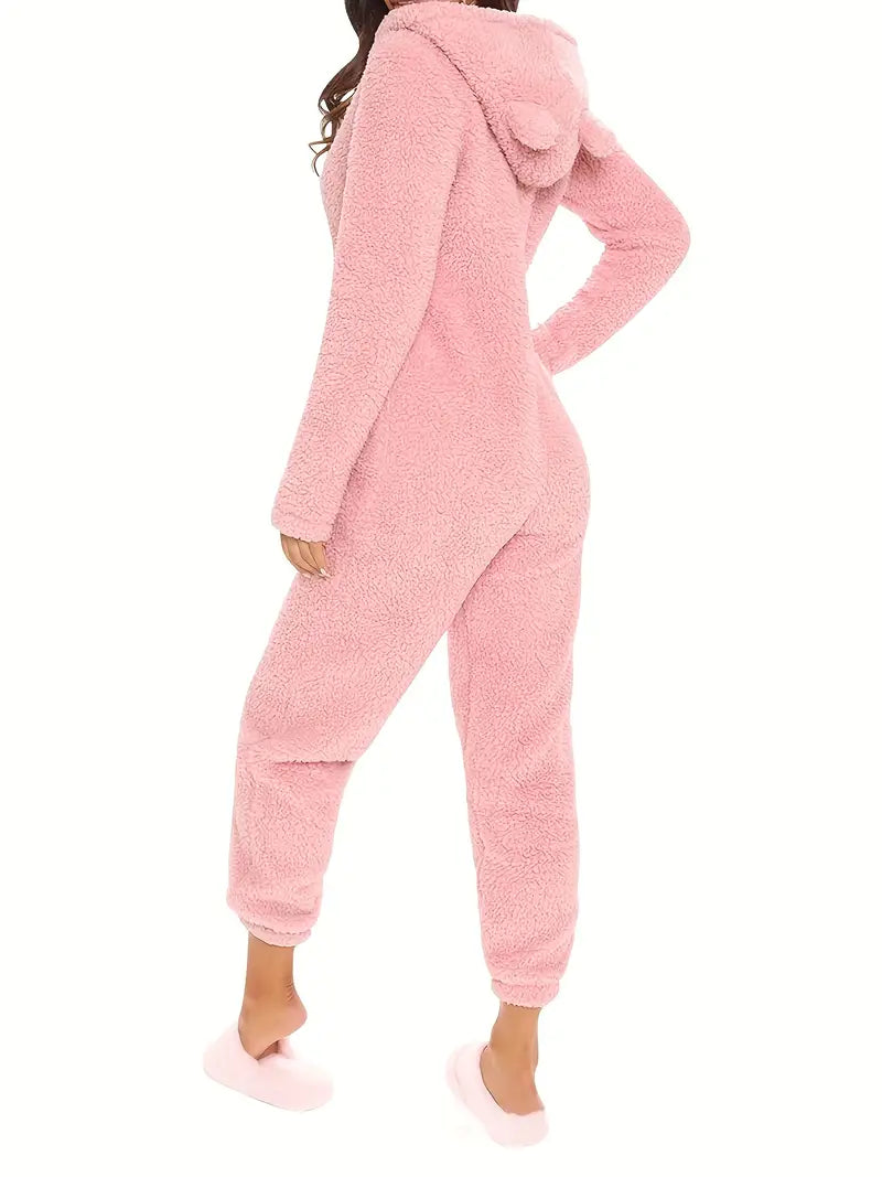 Fleur - Warme teddy dames jumpsuit met capuchon