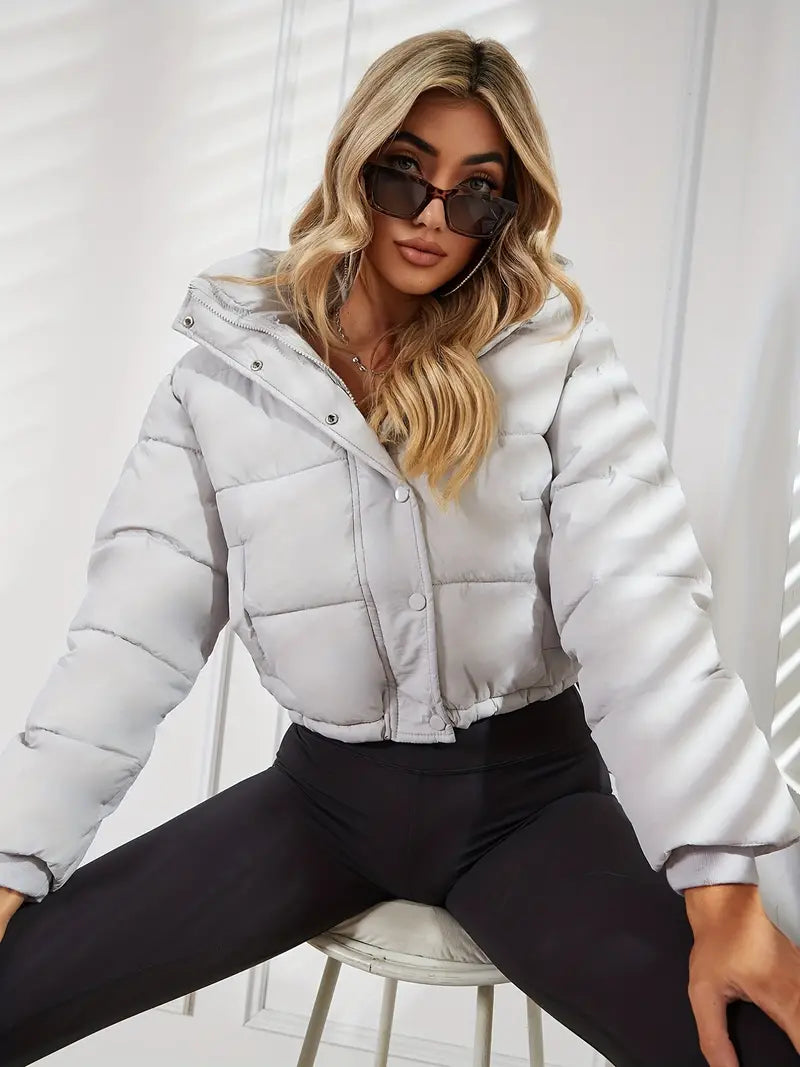 Jade - Trendy cropped dames puffer jas met capuchon