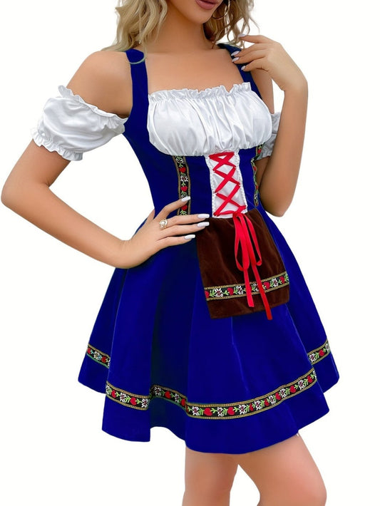 Lyse - Elegante blauwe Oktoberfest dirndl dames jurk