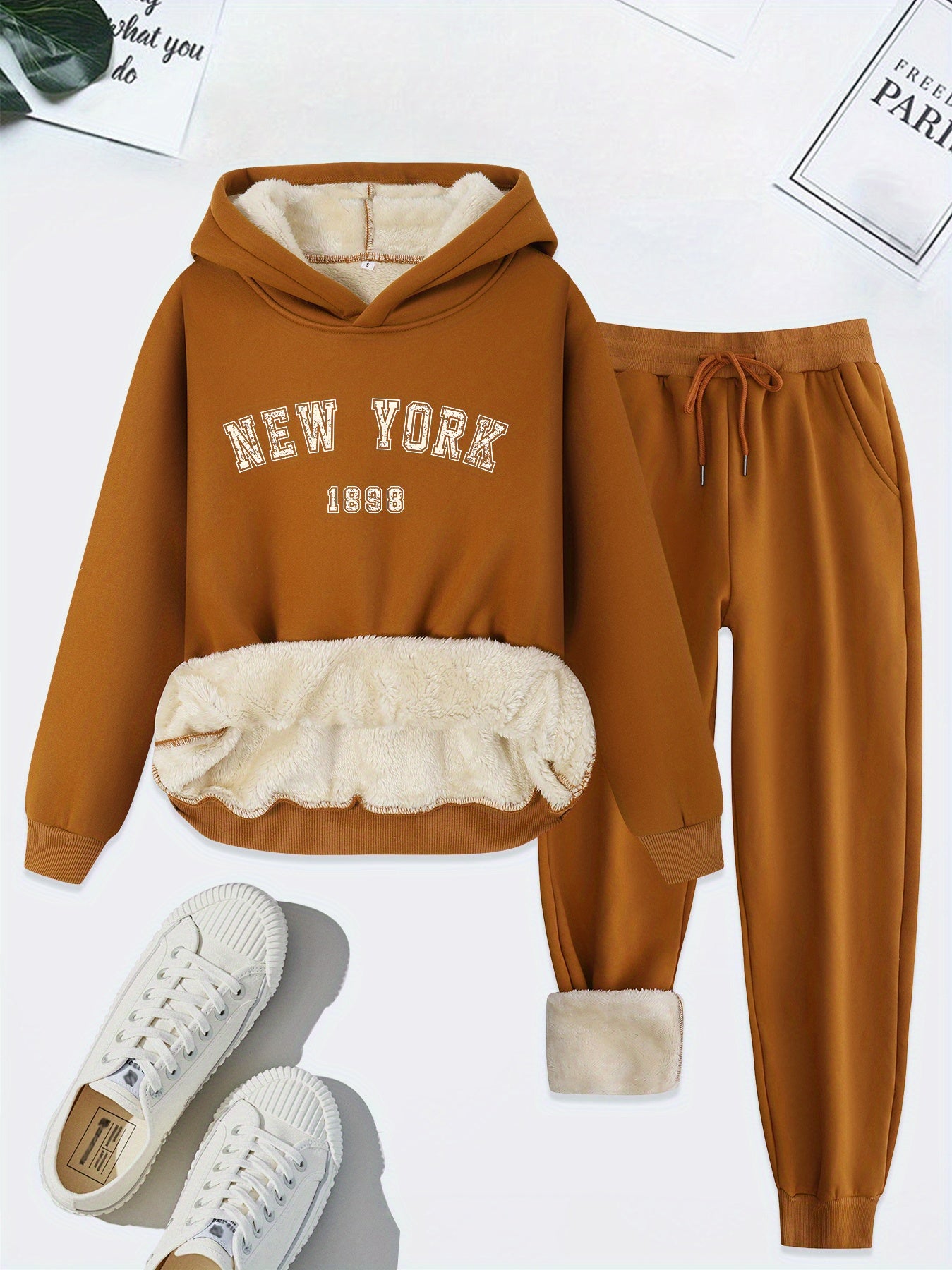 Femke - New York fleece gevoerde trui joggingbroek dames set met capuchon