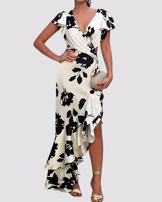 Novelle Elegante bloemen print dames jurk met hoge split