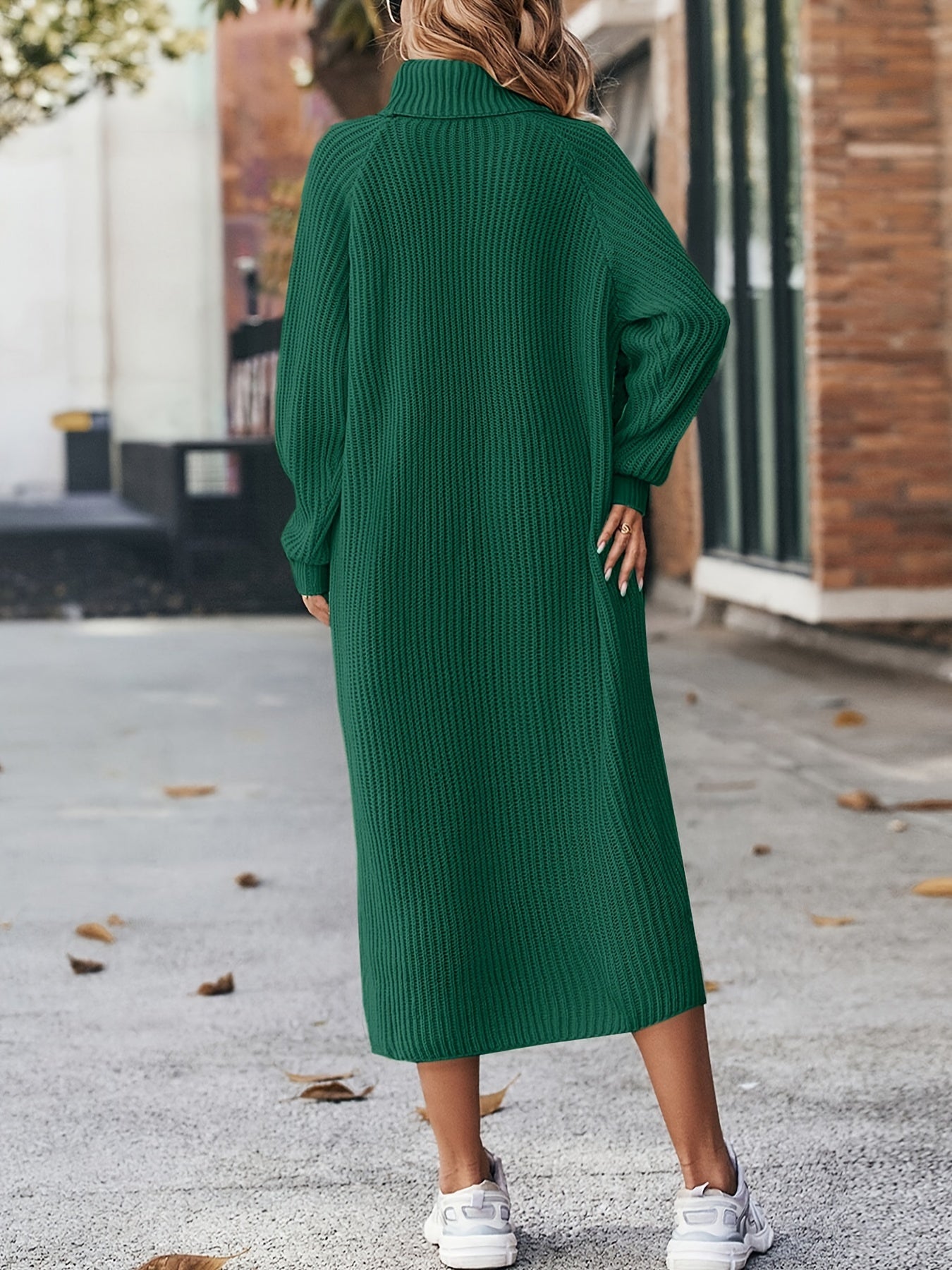 Jade - Modieuze effen geribbelde oversized dames jurk met col