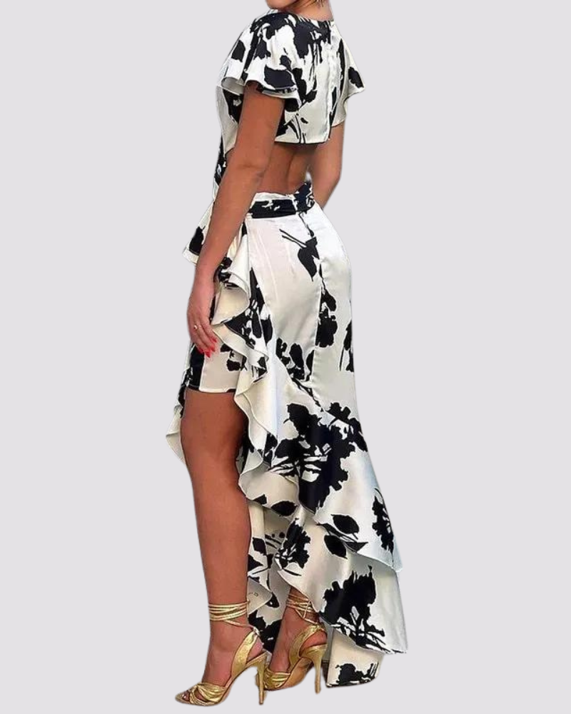 Novelle Elegante bloemen print dames jurk met hoge split