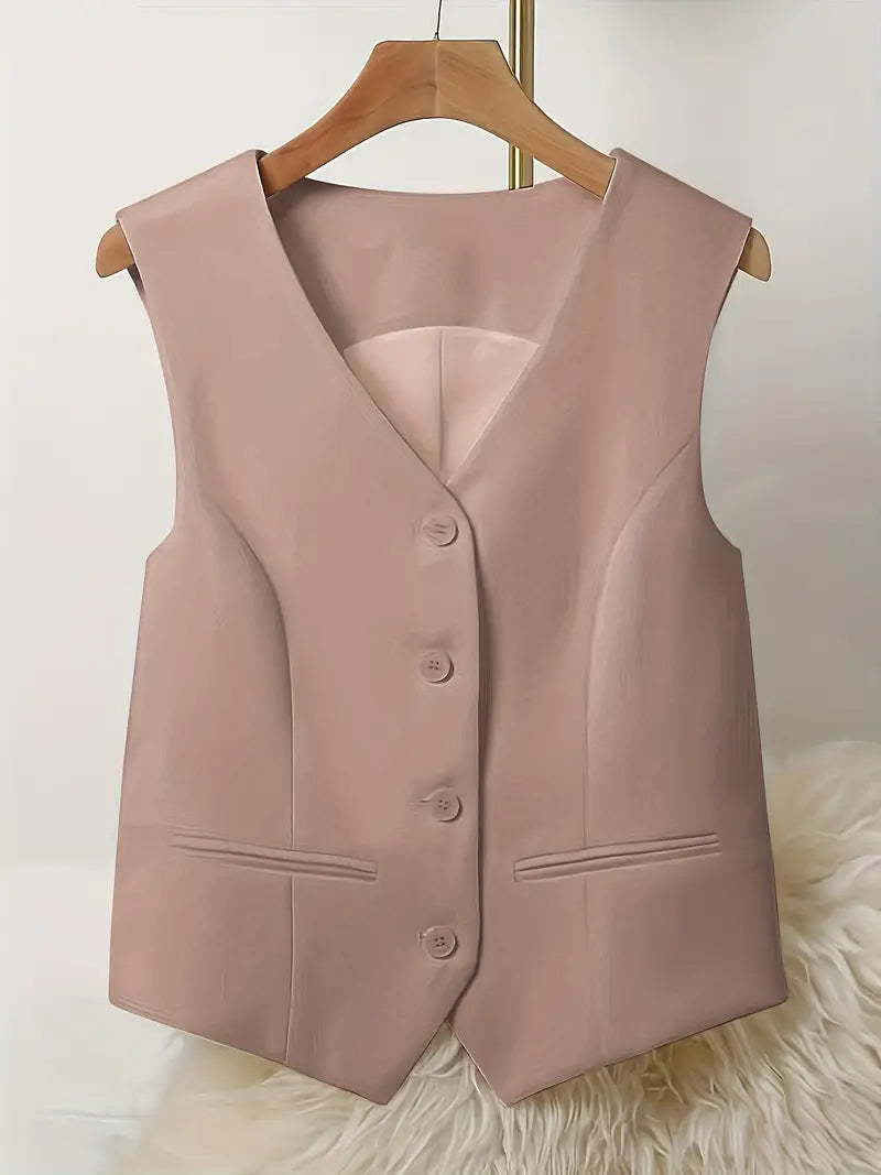 Paloma - Casual effen dames gilet met v-hals en knoopsluiting