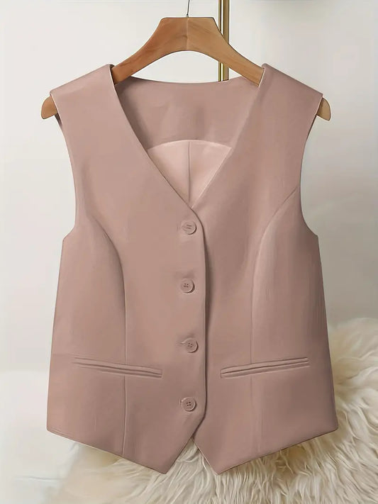 Paloma - Casual effen dames gilet met v-hals en knoopsluiting