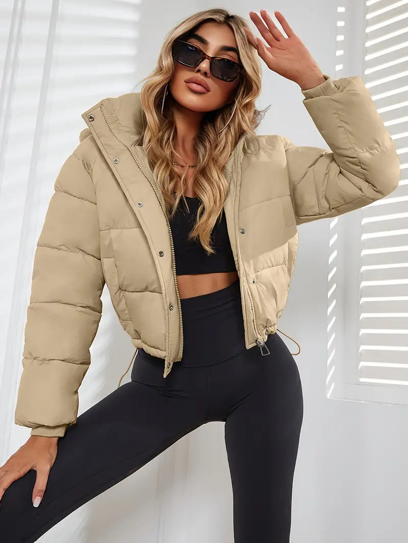 Jade - Trendy cropped dames puffer jas met capuchon