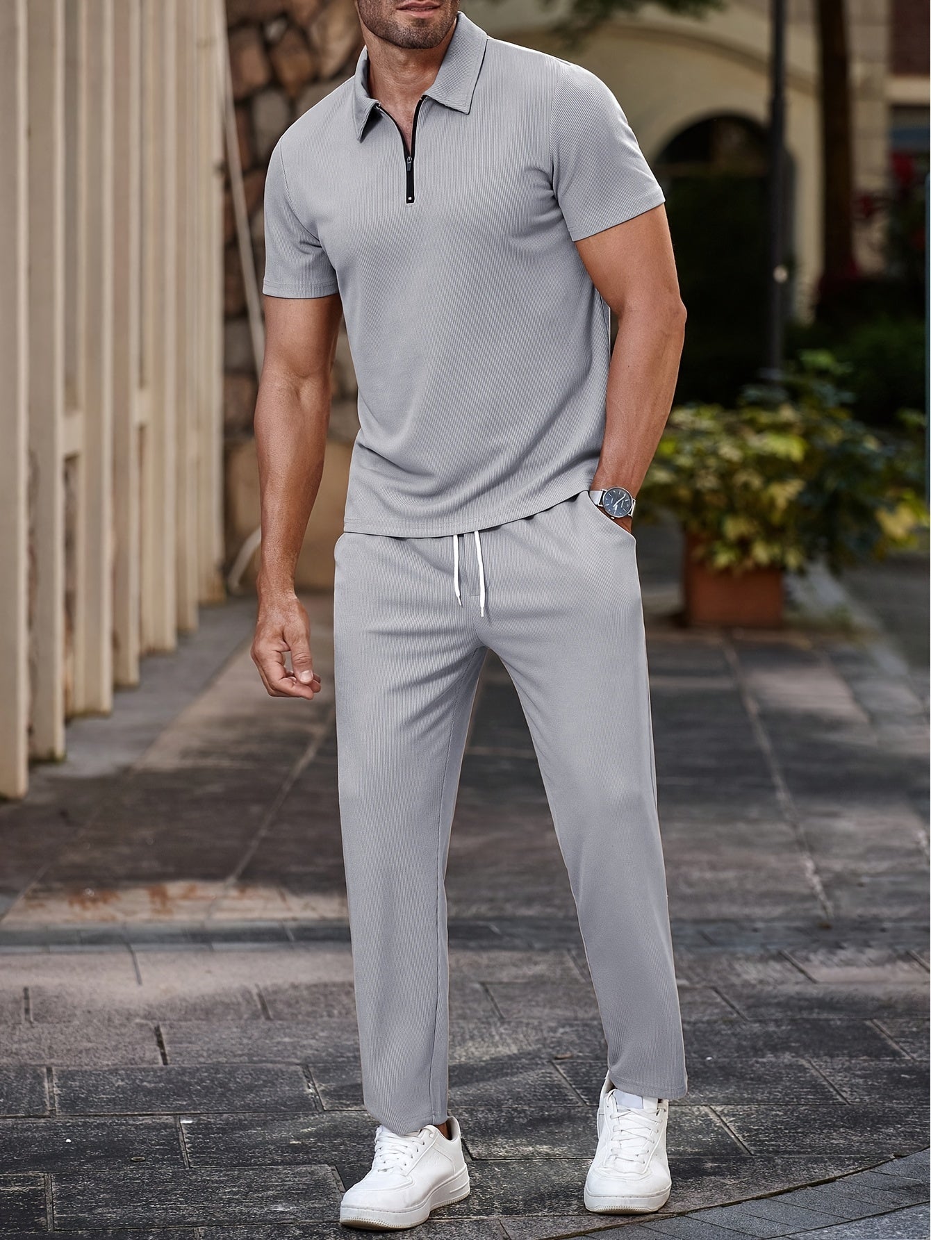 Sanchez - Casual half zip polo straight leg broek heren set