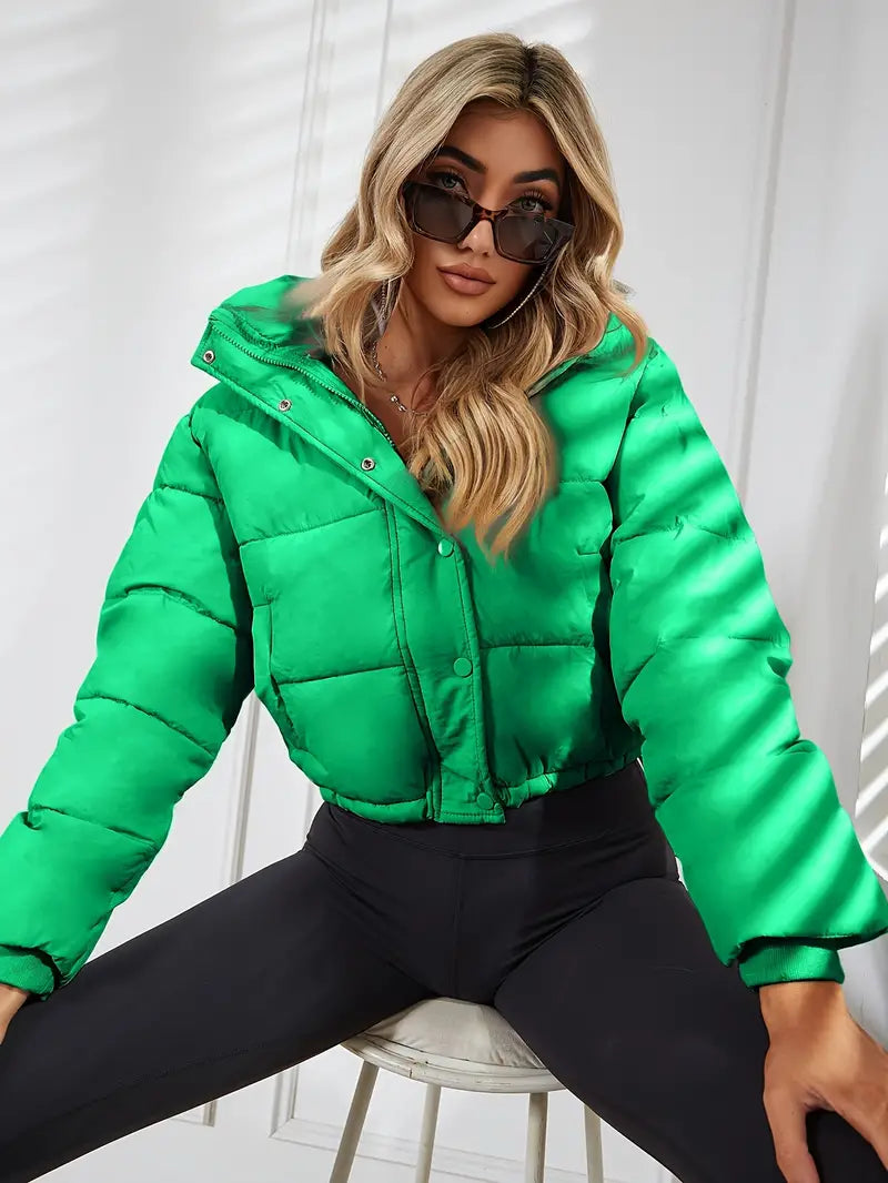 Jade - Trendy cropped dames puffer jas met capuchon