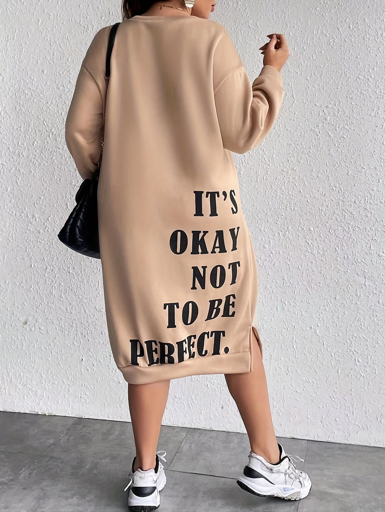 Penelope - Trendy warme oversized midi dames jurk met ronde hals