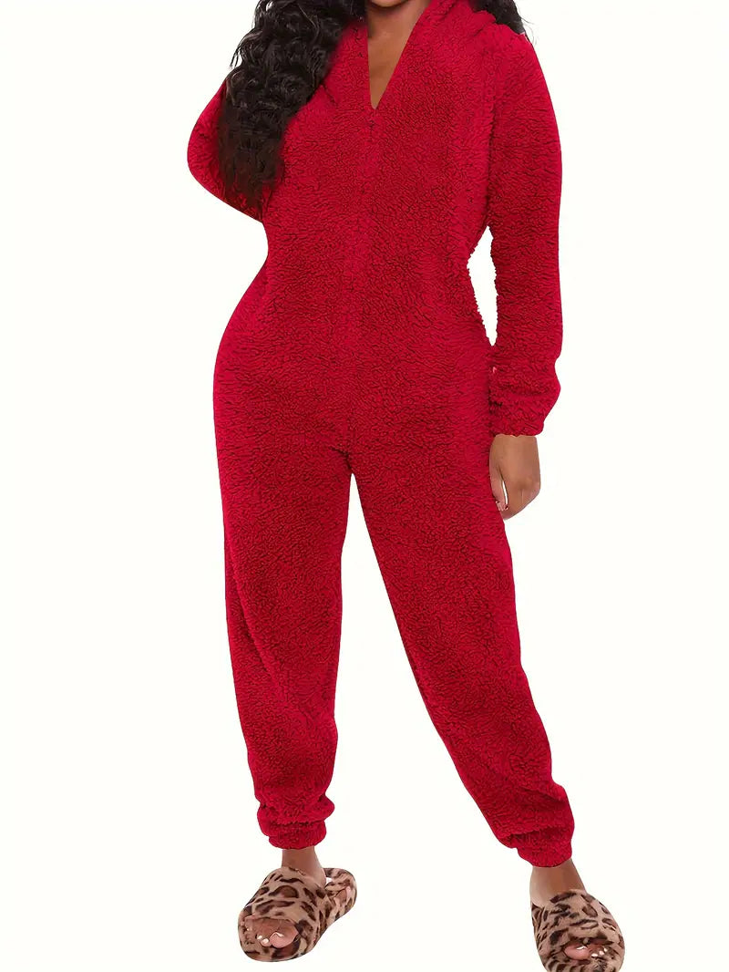 Fleur - Warme teddy dames jumpsuit met capuchon