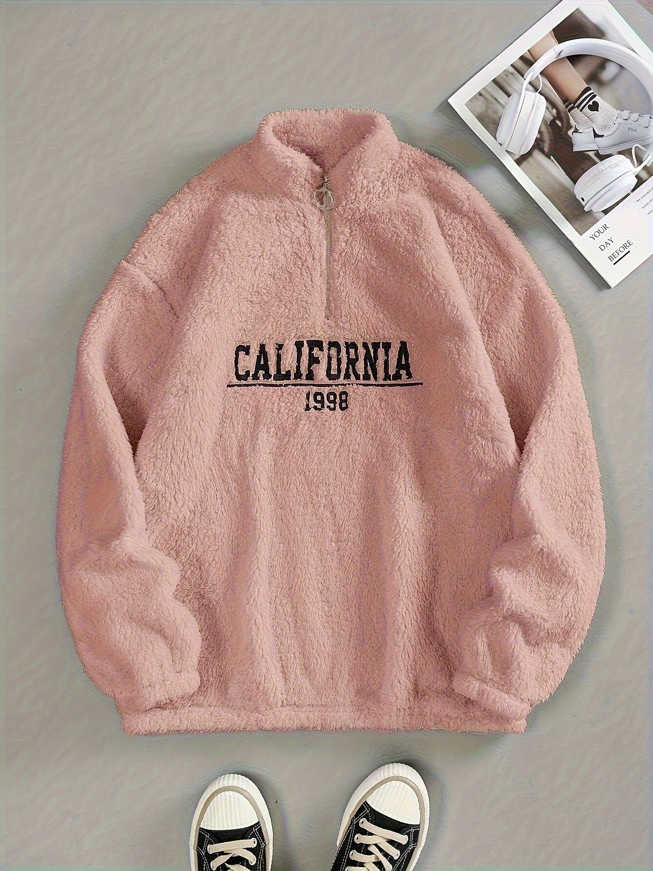 Autumn - Casual fluffy California quarter zip dames trui met ronde hals