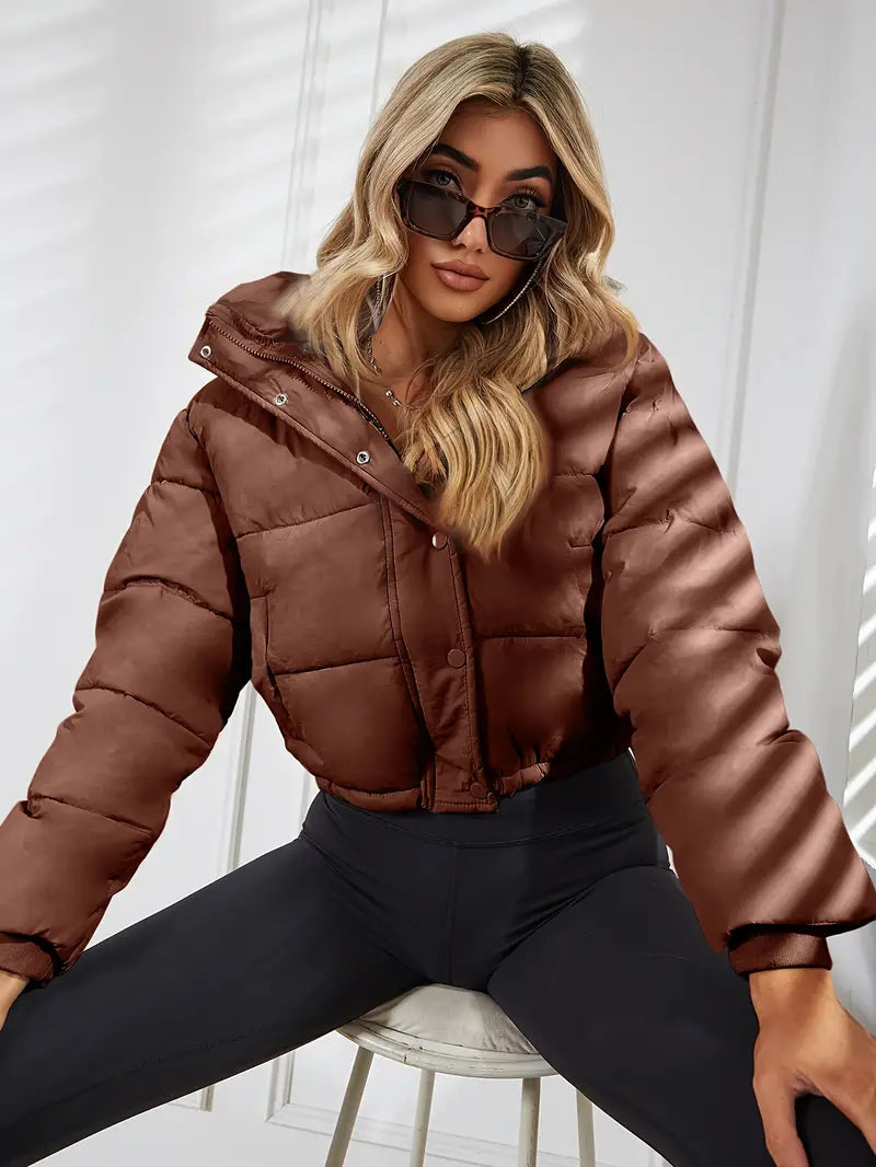 Jade - Trendy cropped dames puffer jas met capuchon