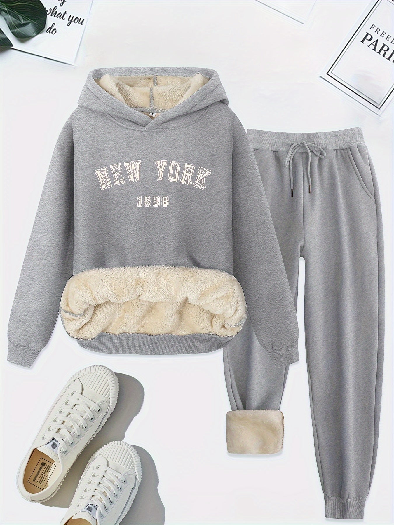 Femke - New York fleece gevoerde trui joggingbroek dames set met capuchon