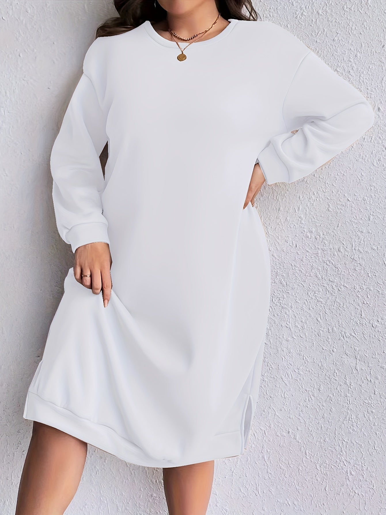 Penelope - Trendy warme oversized midi dames jurk met ronde hals