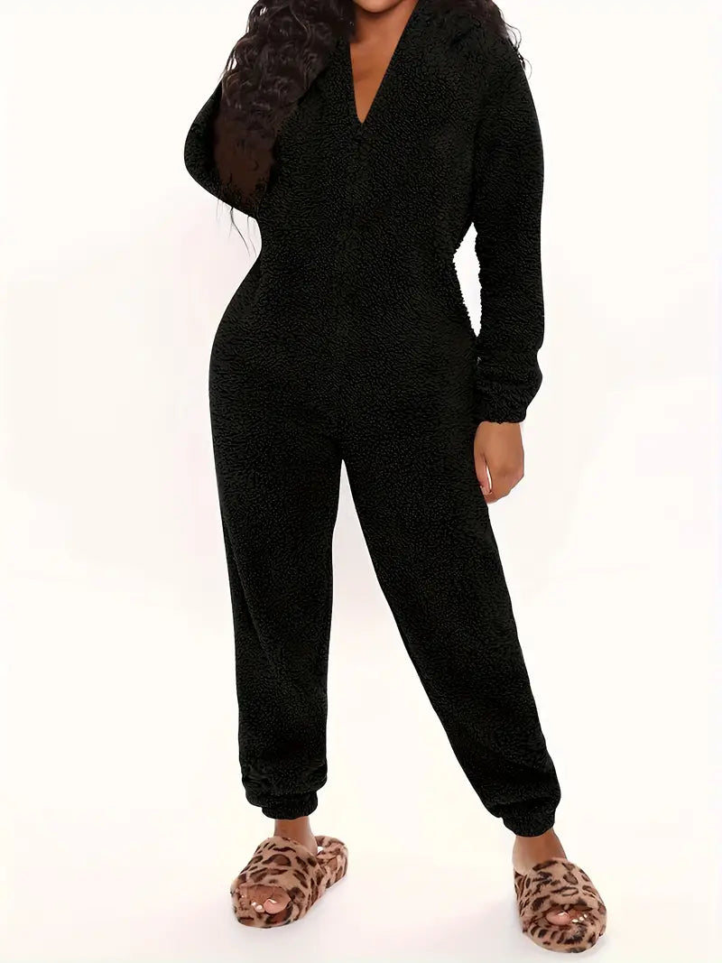 Fleur - Warme teddy dames jumpsuit met capuchon