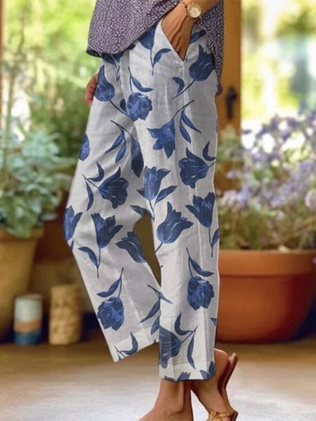 Casual dames broek met bloemenprint5