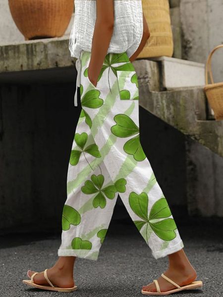 Casual dames broek met bloemenprint groen