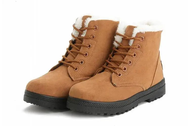 Casual gevoerde dames boots met vetersluiting bruin