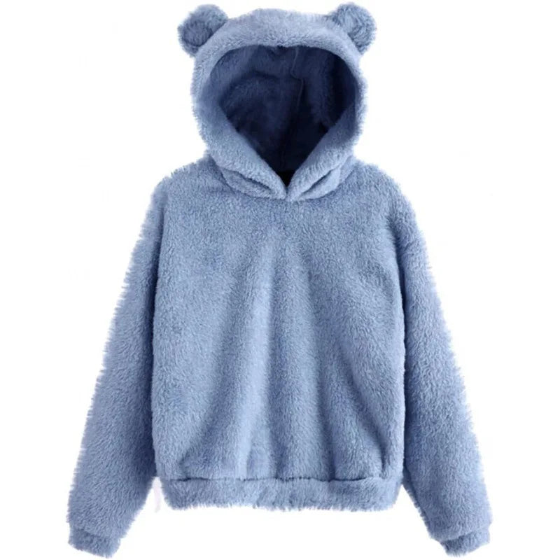 Comfy teddy hoodie voor dames lichtblauw