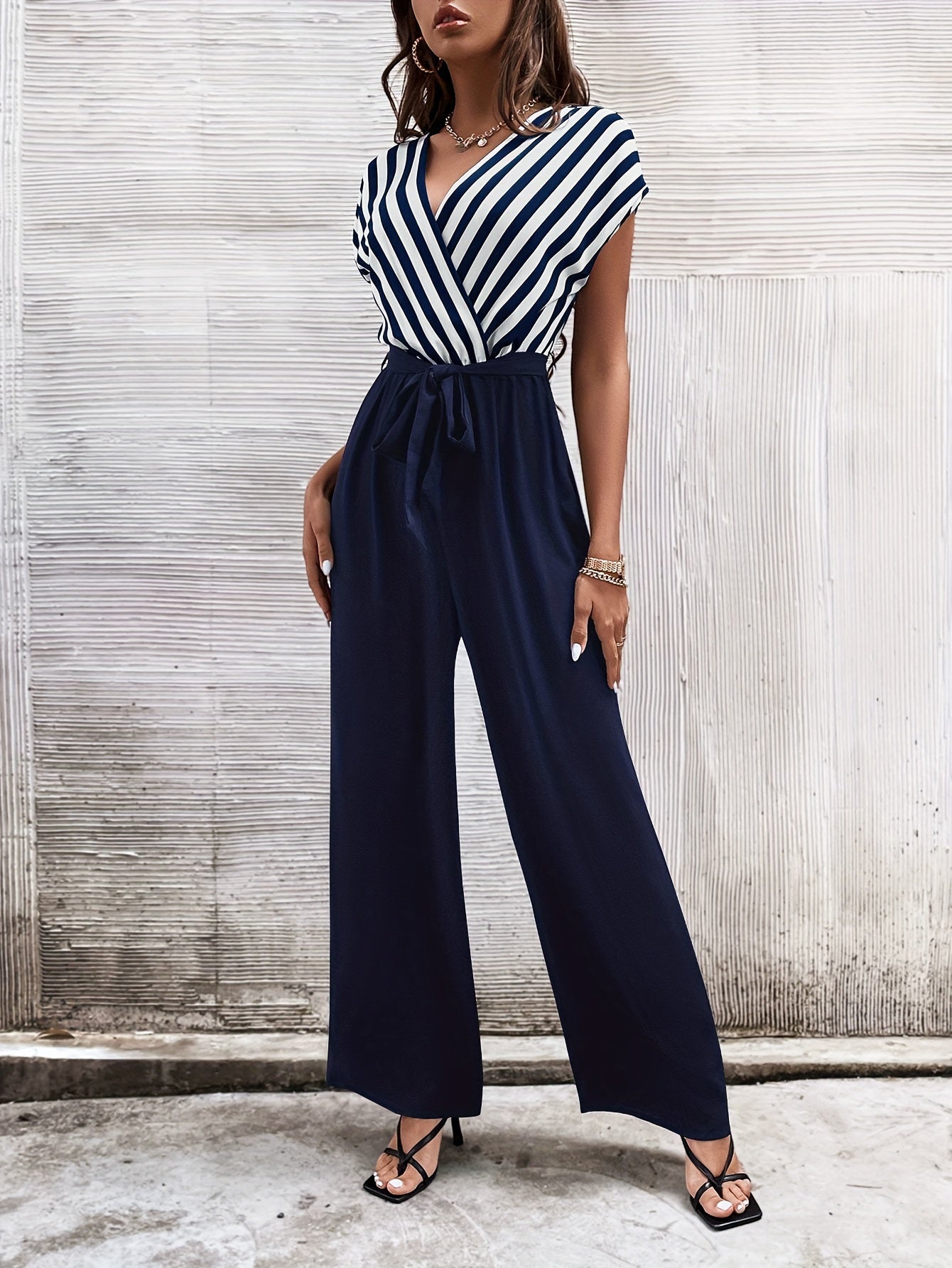 Felesty Elegante gestreepte straight leg dames jumpsuit