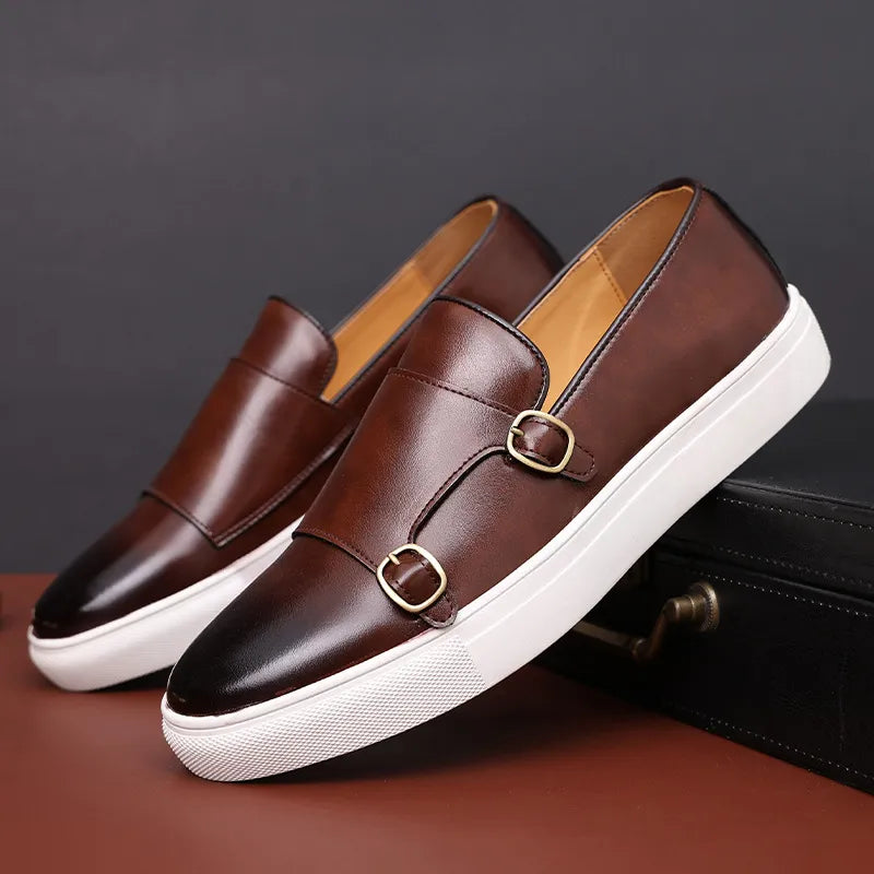 Felesty Elegante leren heren loafers schoenen bruin1