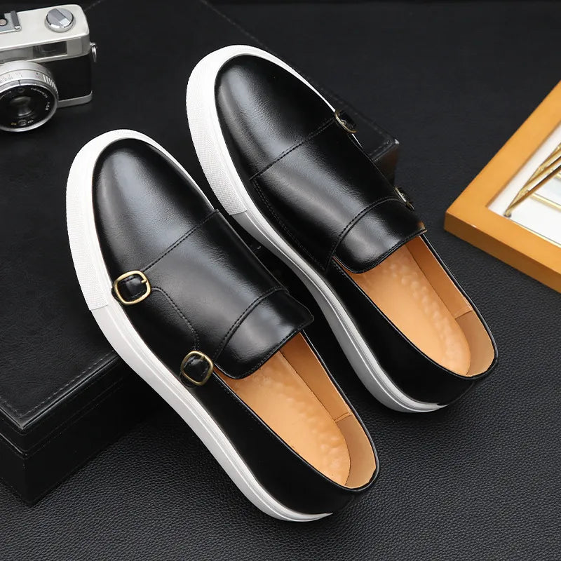 Felesty Elegante leren heren loafers schoenen zwart2