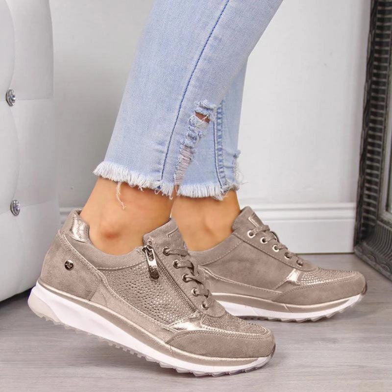 Felesty Ergonomische dames sneakers met ritssluiting beige