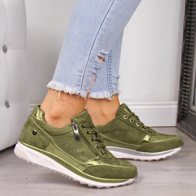 Felesty Ergonomische dames sneakers met ritssluiting groen