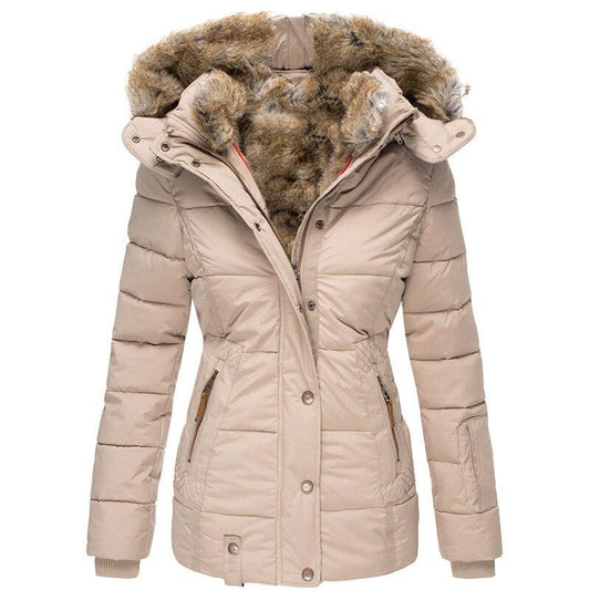 Felesty Stijlvolle dames winterjas met capuchon beige