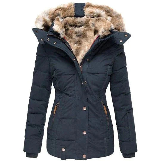 Felesty Stijlvolle dames winterjas met capuchon blauw