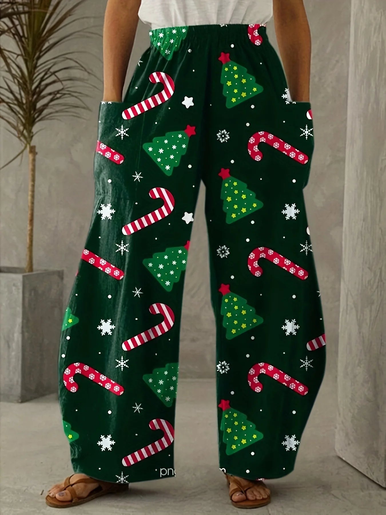 Elise - Comfy kerstprint dames broek met wijde pijpen