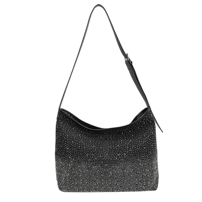 Olivia - Elegante zwarte dames schoudertas met kristal glitter details