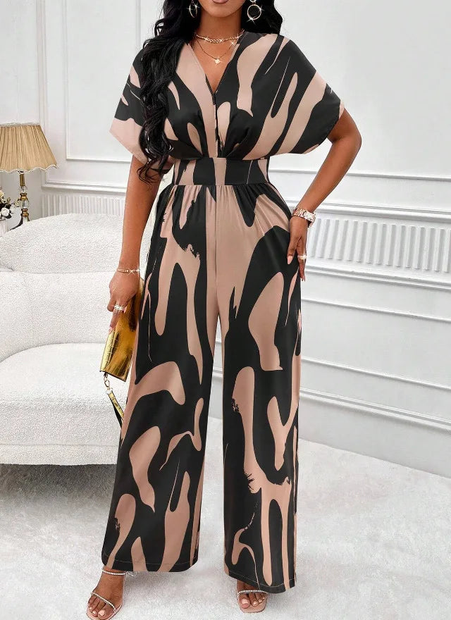 Rosie - Trendy vlekken print dames jumpsuit met v-hals Felesty