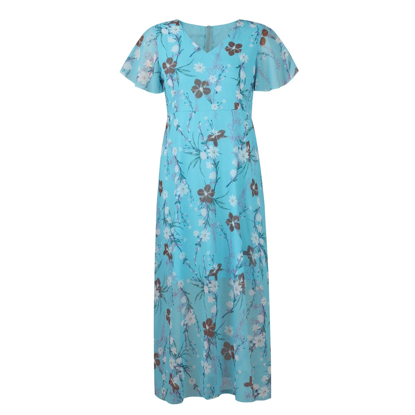 Sheila - Trendy maxi bloemen print dames jurk met korte mouwen