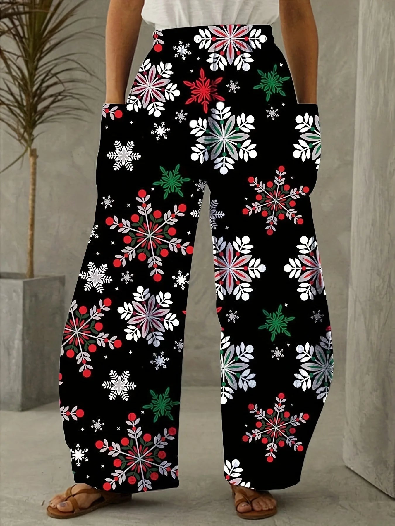 Elise - Comfy kerstprint dames broek met wijde pijpen