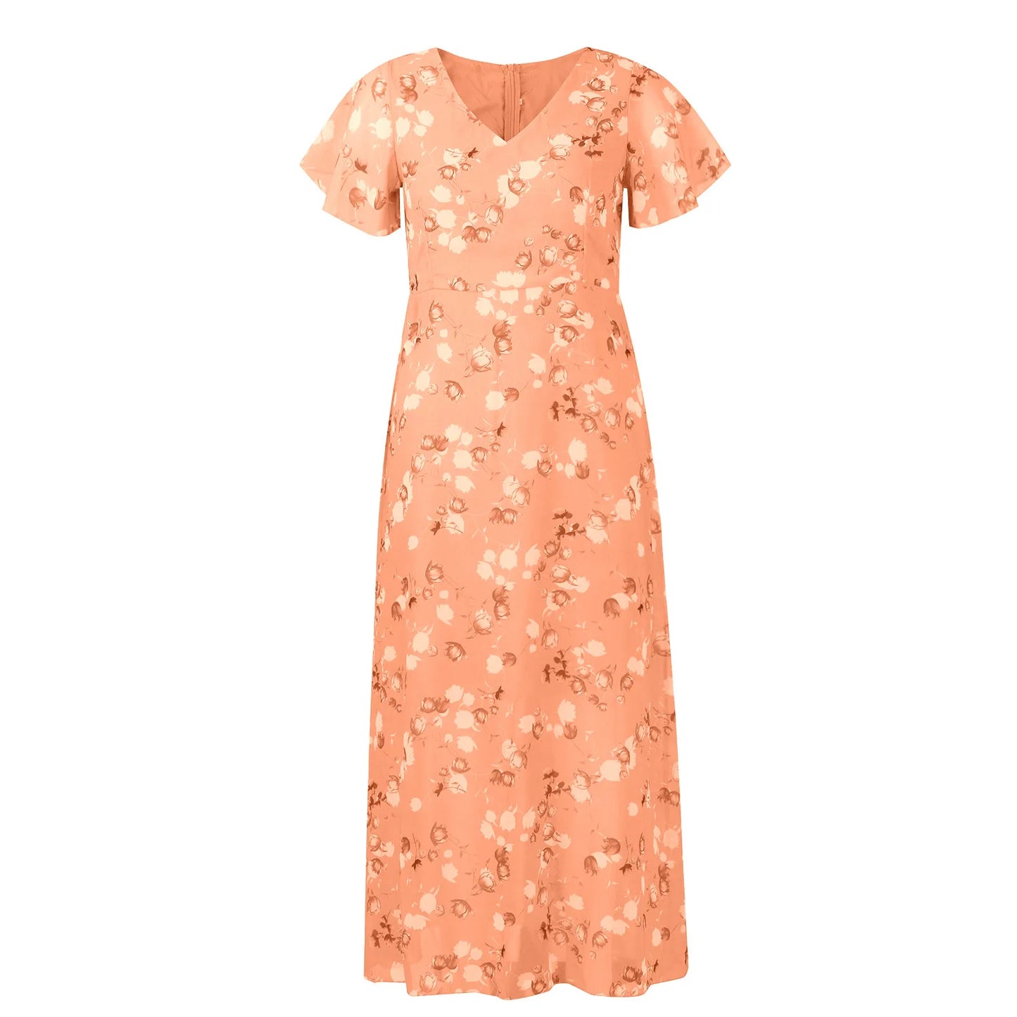 Sheila - Trendy maxi bloemen print dames jurk met korte mouwen