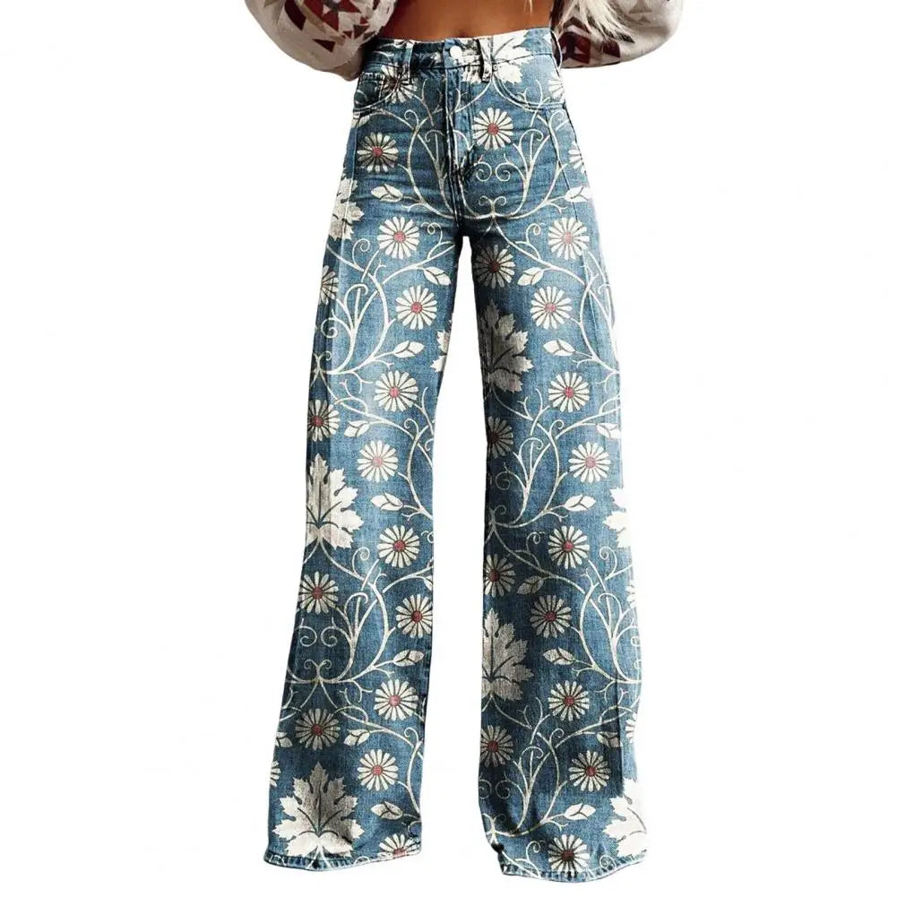 Trendy straight leg print dames jeans Felesty