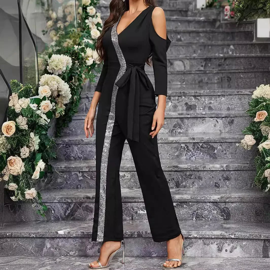 Liva - Elegante lange mouw dames off-shoulder jumpsuit