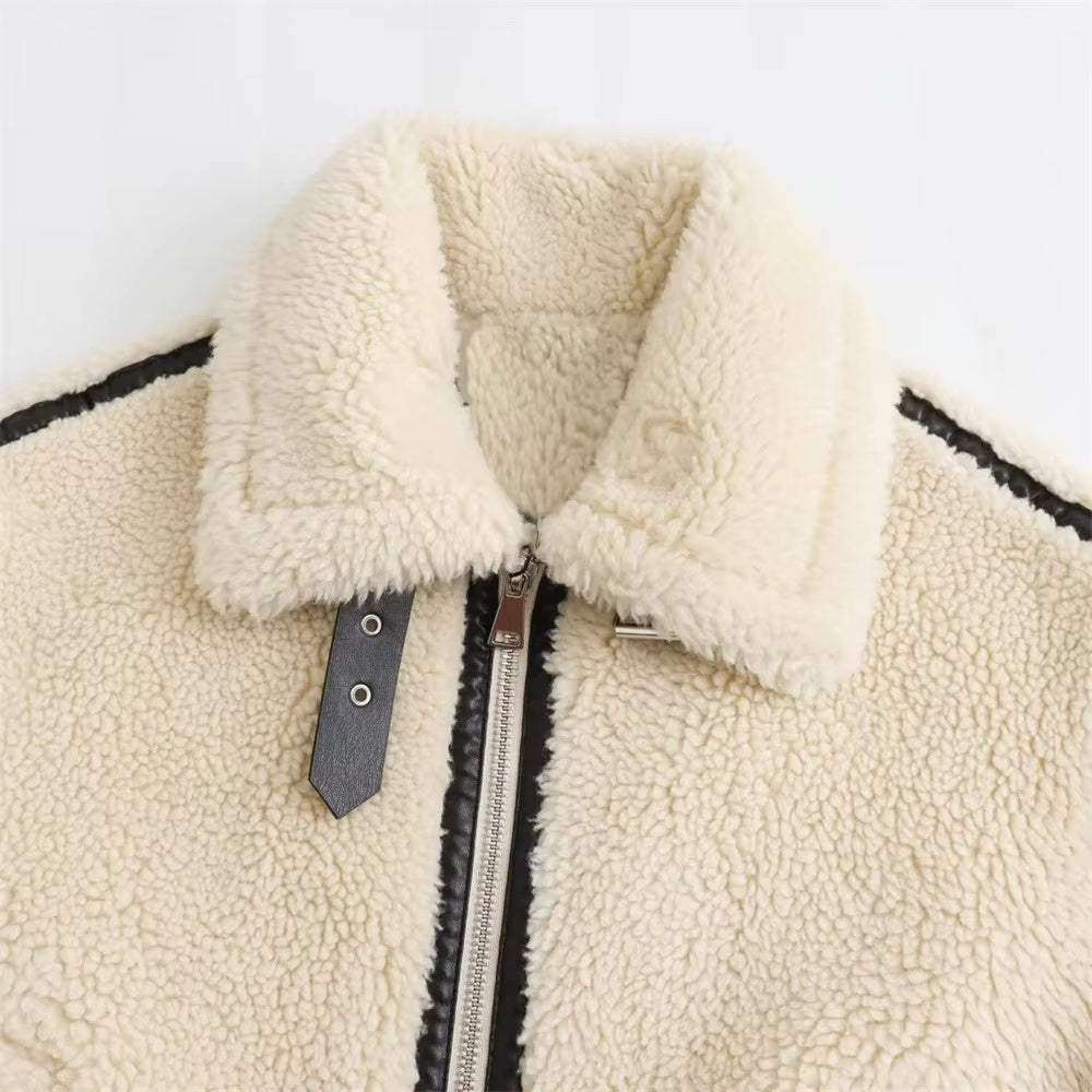 Courtney - Oversized teddy wollen dames jas met kraag