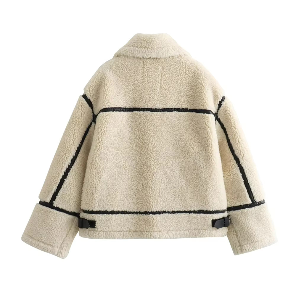 Courtney - Oversized teddy wollen dames jas met kraag