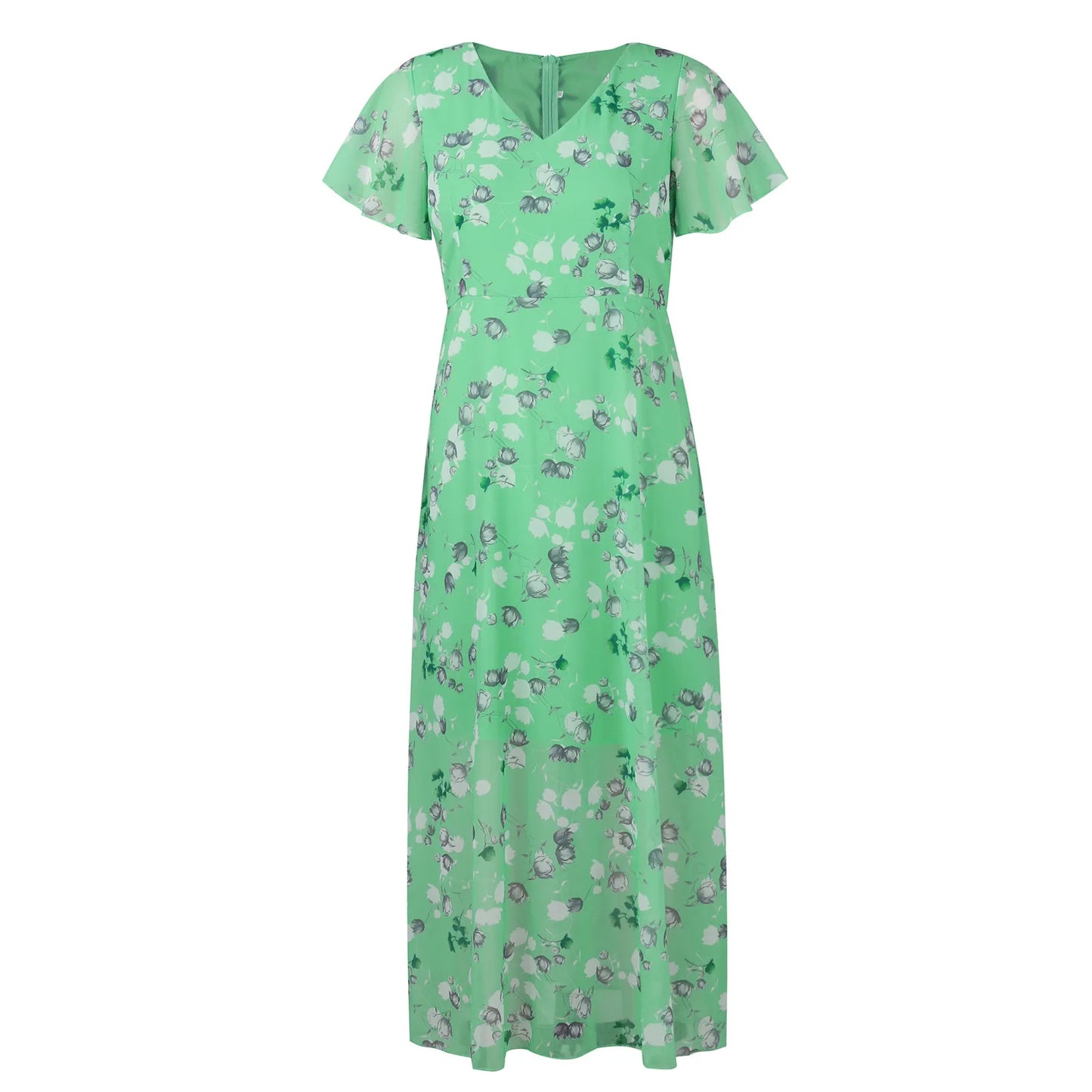 Sheila - Trendy maxi bloemen print dames jurk met korte mouwen