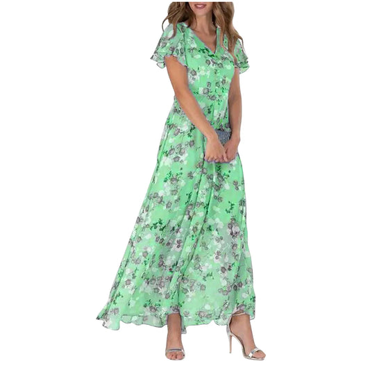 Sheila - Trendy maxi bloemen print dames jurk met korte mouwen