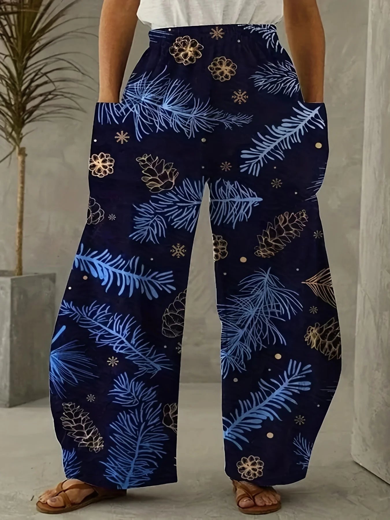 Elise - Comfy kerstprint dames broek met wijde pijpen