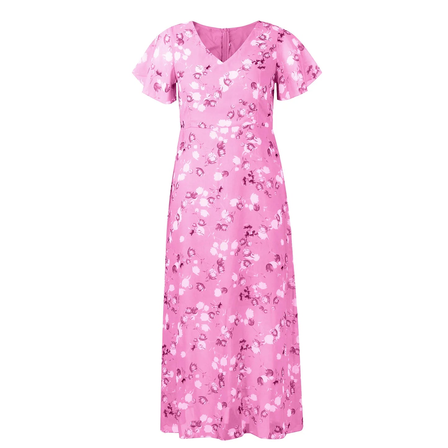 Sheila - Trendy maxi bloemen print dames jurk met korte mouwen