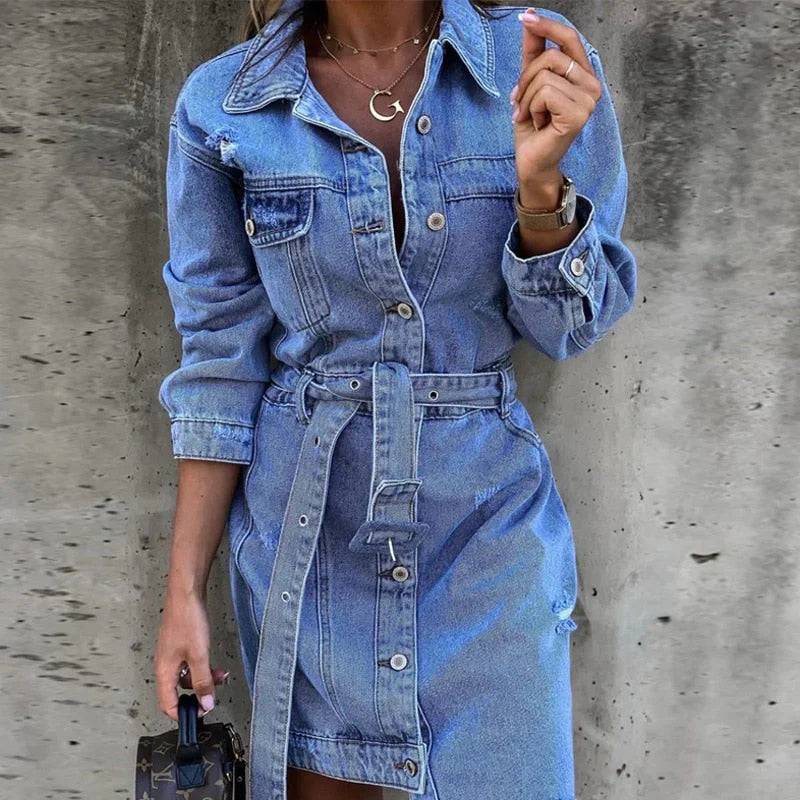 Ayla - Denim Zomerjurk met Knopen - Felesty