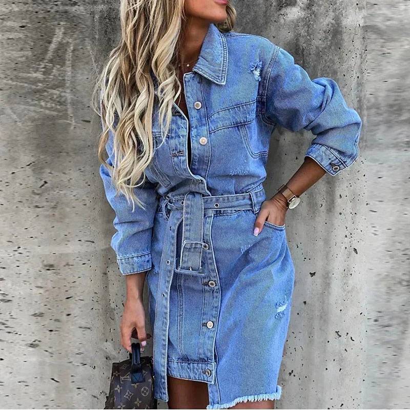 Ayla - Denim Zomerjurk met Knopen - Felesty