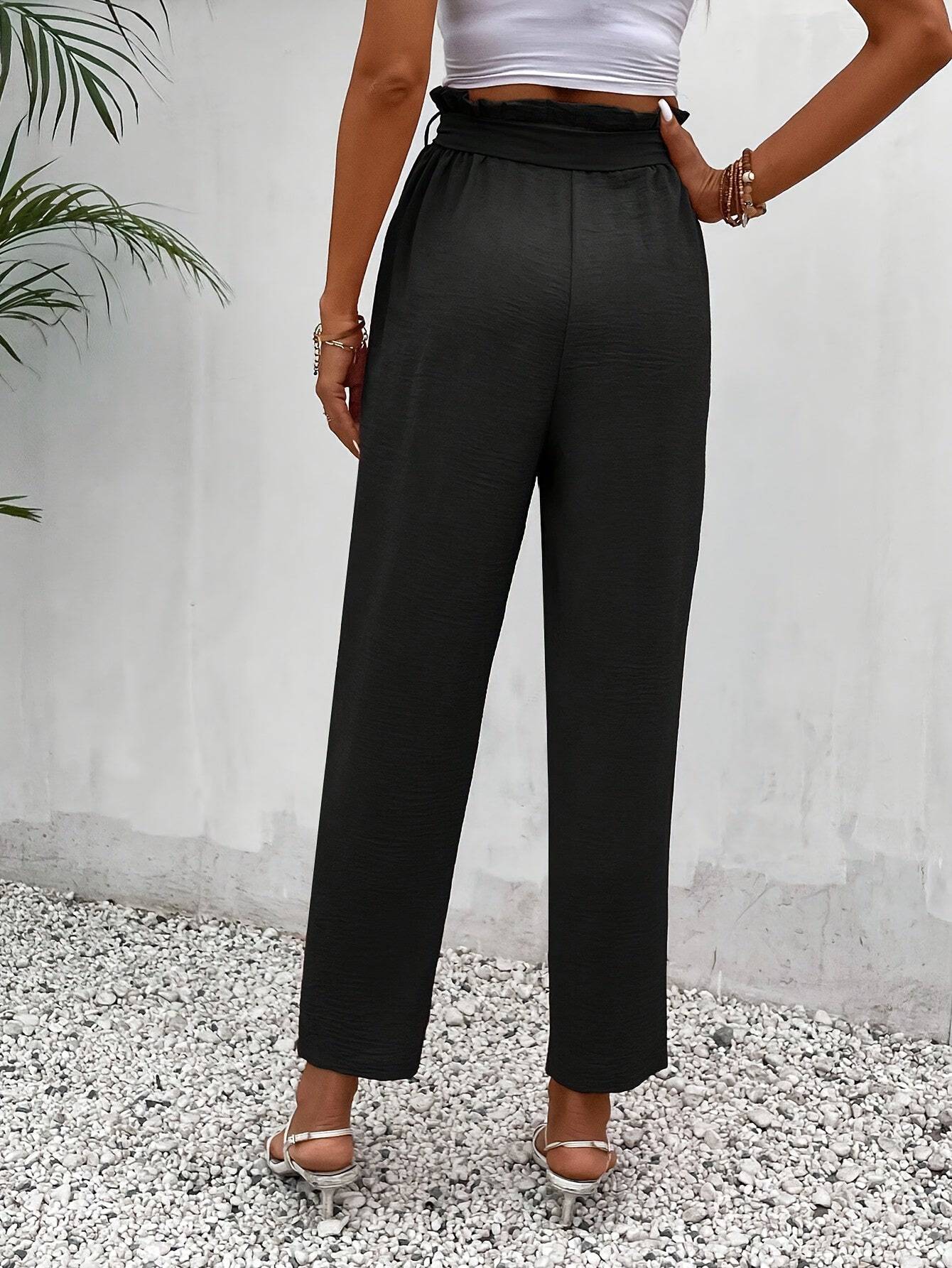 Claudia - Tapered leg effen dames broek met centuur - Felesty