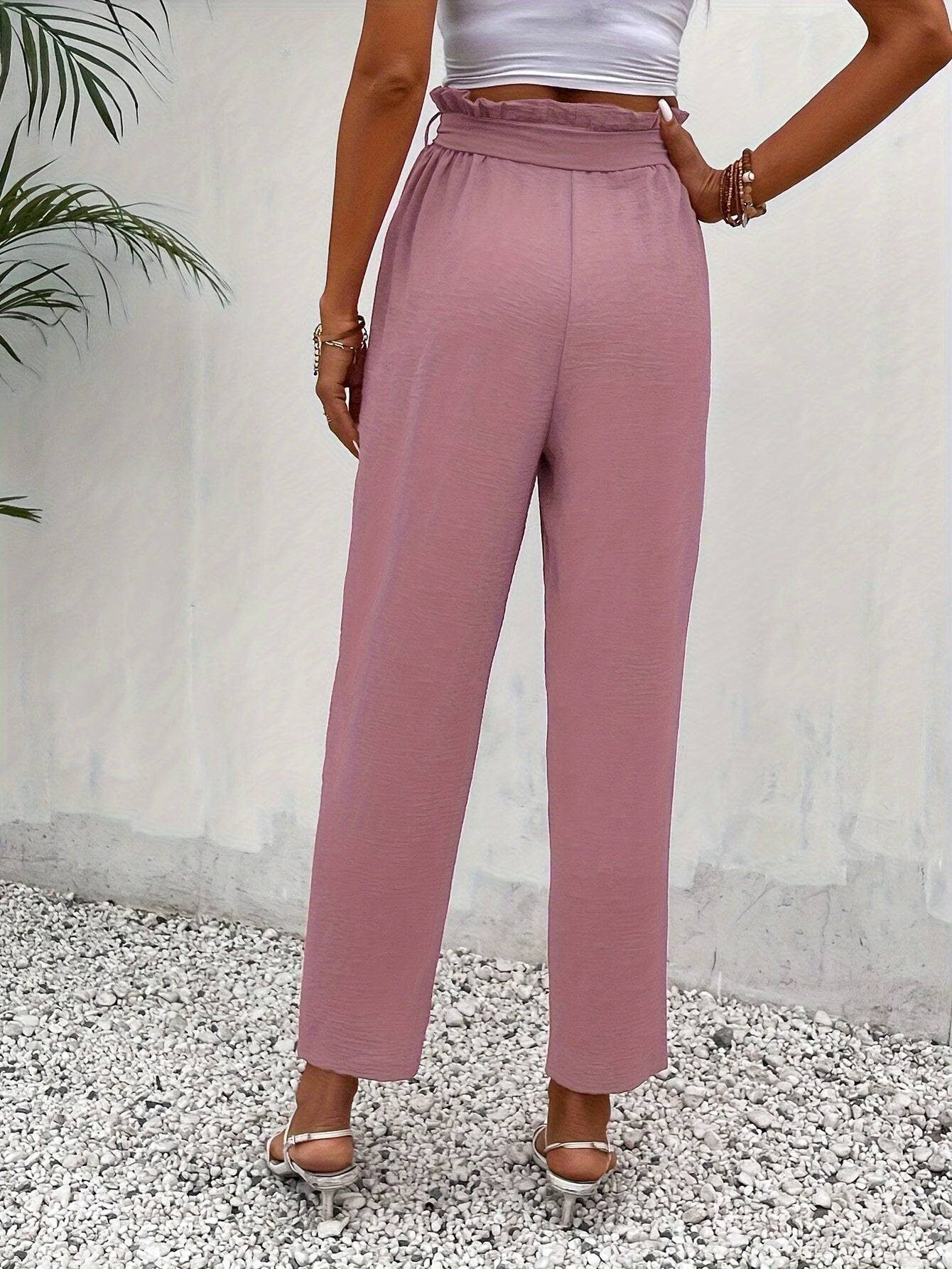 Claudia - Tapered leg effen dames broek met centuur - Felesty