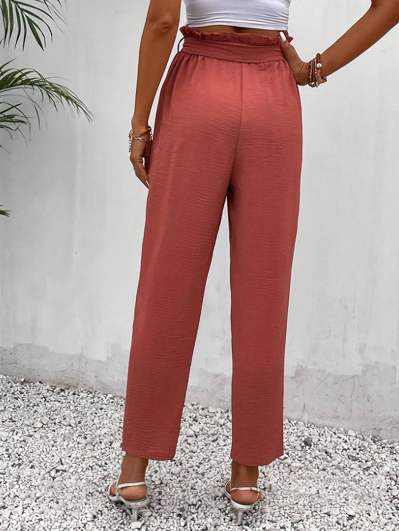 Claudia - Tapered leg effen dames broek met centuur - Felesty