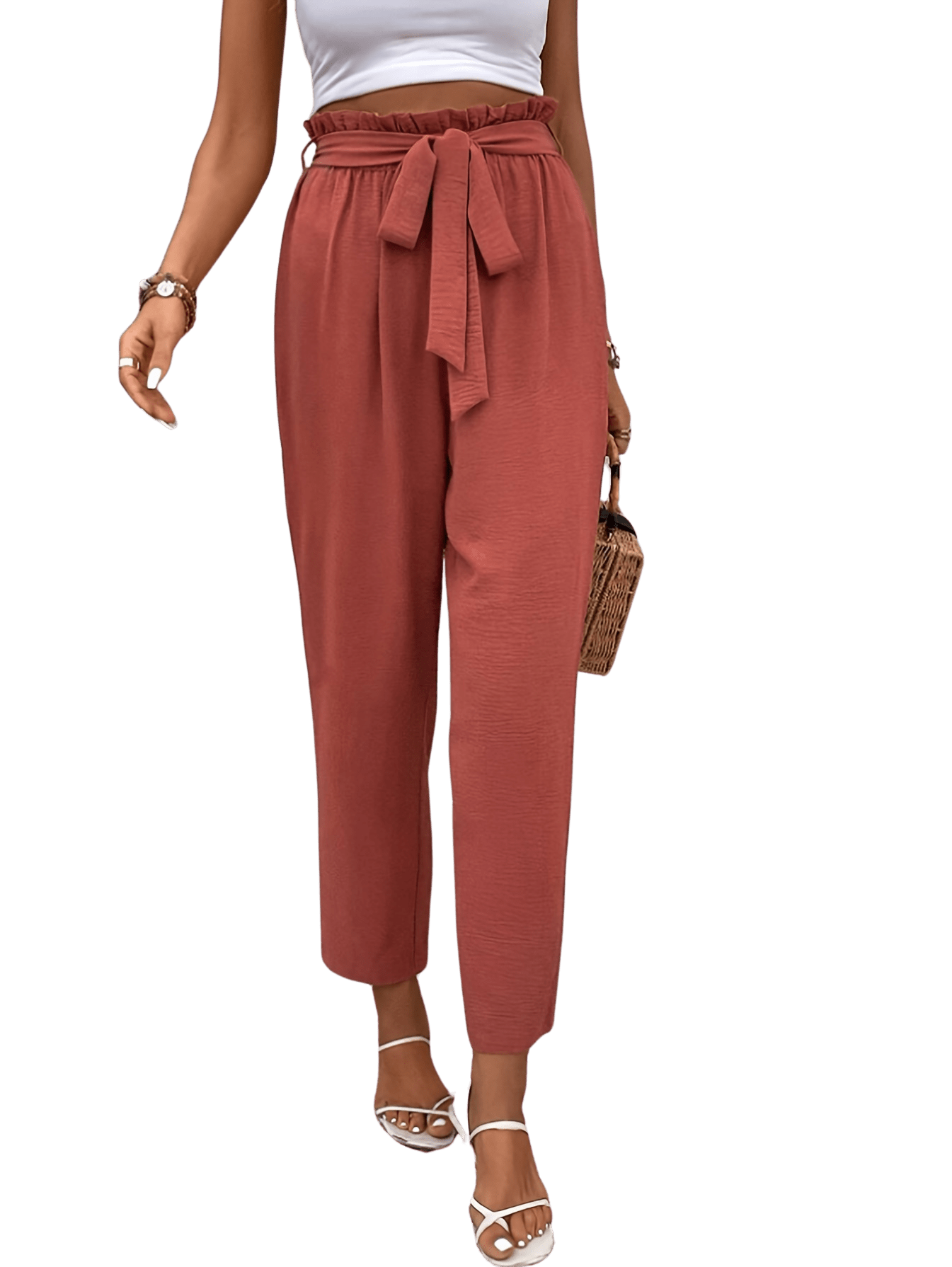 Claudia - Tapered leg effen dames broek met centuur - Felesty